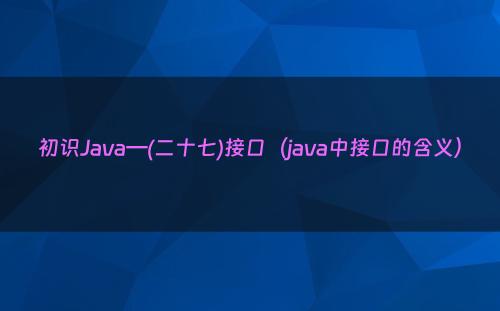 初识Java—(二十七)接口（java中接口的含义）