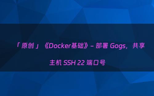 「 原创 」《Docker基础》- 部署 Gogs，共享主机 SSH 22 端口号