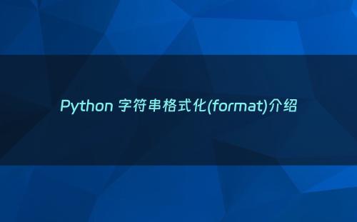 Python 字符串格式化(format)介绍