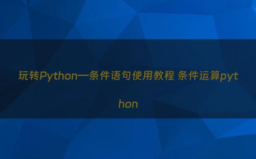 玩转Python—条件语句使用教程 条件运算python
