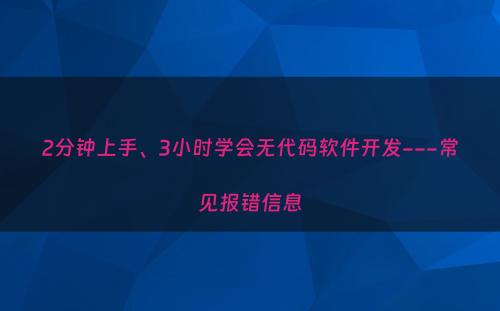 2分钟上手、3小时学会无代码软件开发---常见报错信息
