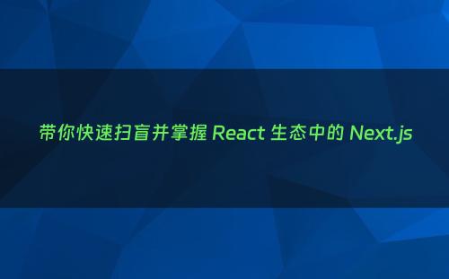 带你快速扫盲并掌握 React 生态中的 Next.js