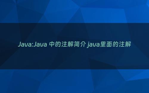 Java:Java 中的注解简介 java里面的注解
