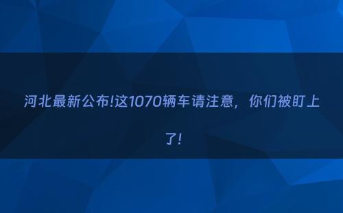 河北最新公布!这1070辆车请注意，你们被盯上了!
