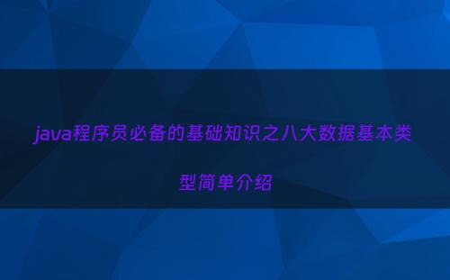 java程序员必备的基础知识之八大数据基本类型简单介绍