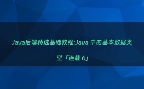 Java后端精选基础教程:Java 中的基本数据类型「连载 6」