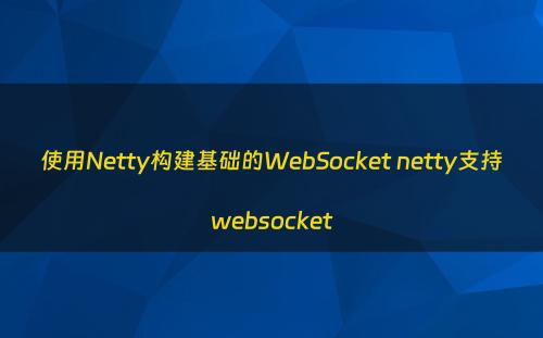 使用Netty构建基础的WebSocket netty支持websocket