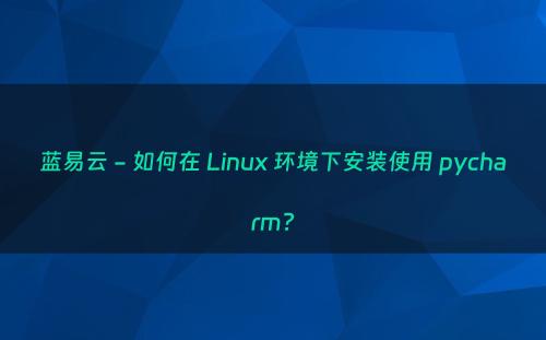 蓝易云 - 如何在 Linux 环境下安装使用 pycharm?