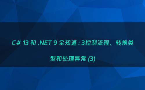 C# 13 和 .NET 9 全知道 : 3控制流程、转换类型和处理异常 (3)