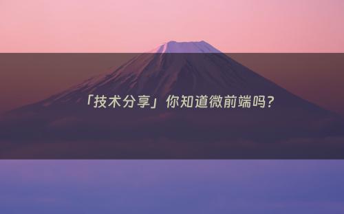 「技术分享」你知道微前端吗?
