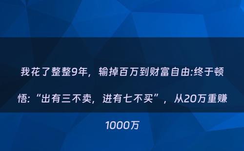 我花了整整9年，输掉百万到财富自由:终于顿悟:“出有三不卖，进有七不买”，从20万重赚1000万