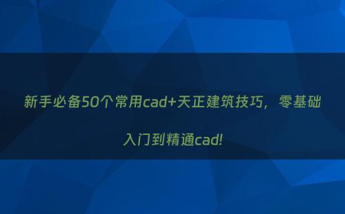 新手必备50个常用cad+天正建筑技巧，零基础入门到精通cad!