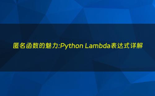 匿名函数的魅力:Python Lambda表达式详解