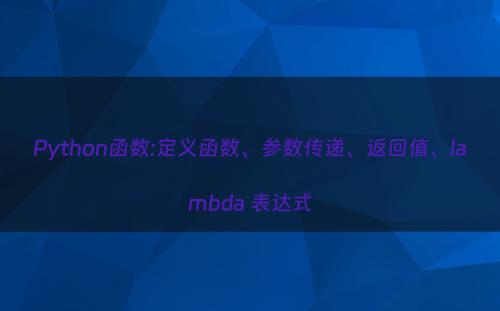 Python函数:定义函数、参数传递、返回值、lambda 表达式