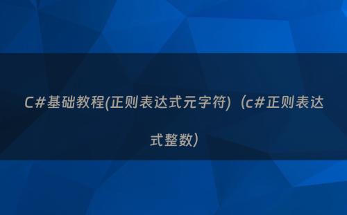 C#基础教程(正则表达式元字符)（c#正则表达式整数）