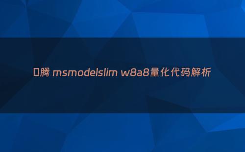 昇腾 msmodelslim w8a8量化代码解析