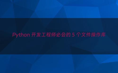 Python 开发工程师必会的 5 个文件操作库