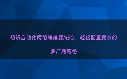 初识自动化网络编排器NSO，轻松配置复杂的多厂商网络