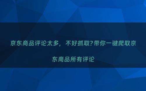 京东商品评论太多，不好抓取?带你一键爬取京东商品所有评论