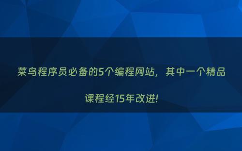 菜鸟程序员必备的5个编程网站，其中一个精品课程经15年改进!