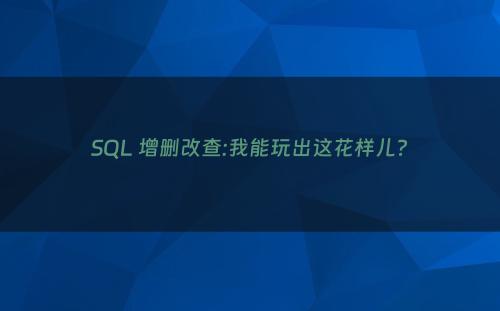 SQL 增删改查:我能玩出这花样儿?