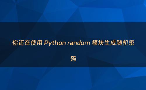 你还在使用 Python random 模块生成随机密码