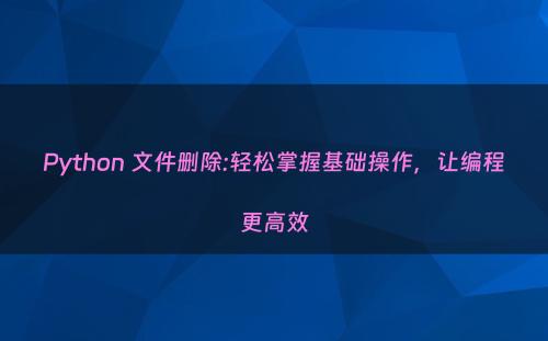 Python 文件删除:轻松掌握基础操作，让编程更高效
