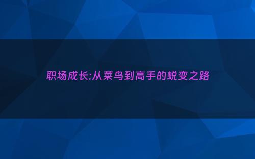 职场成长:从菜鸟到高手的蜕变之路