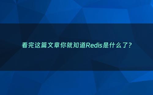 看完这篇文章你就知道Redis是什么了?
