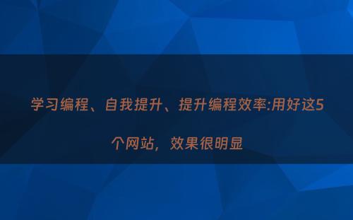 学习编程、自我提升、提升编程效率:用好这5个网站，效果很明显